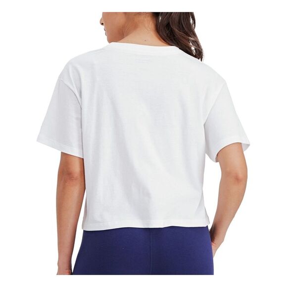 NWT CHAMPION Womens White Logo Graphic Crew Neck Crop Top L - Picture 2 of 3
